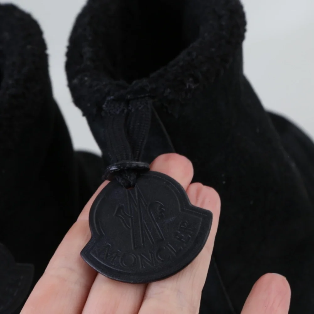 Moncler Hermosa Shearling Suede Quilted Ankle Boots Black 38.5 Woman's - Picture 12 of 16